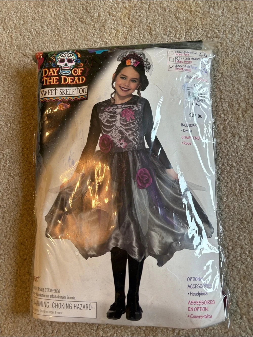 Day of the Dead Sweet Skeleton Bones Girls Halloween Costume; Sz: 12-14